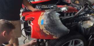 Fire damaged Ferrari