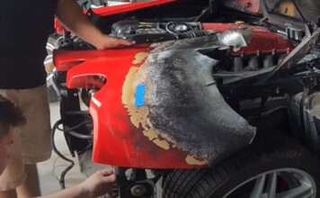 Fire damaged Ferrari