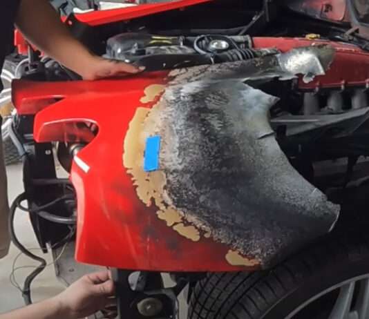 Fire damaged Ferrari