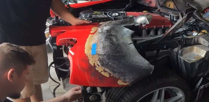 Fire damaged Ferrari